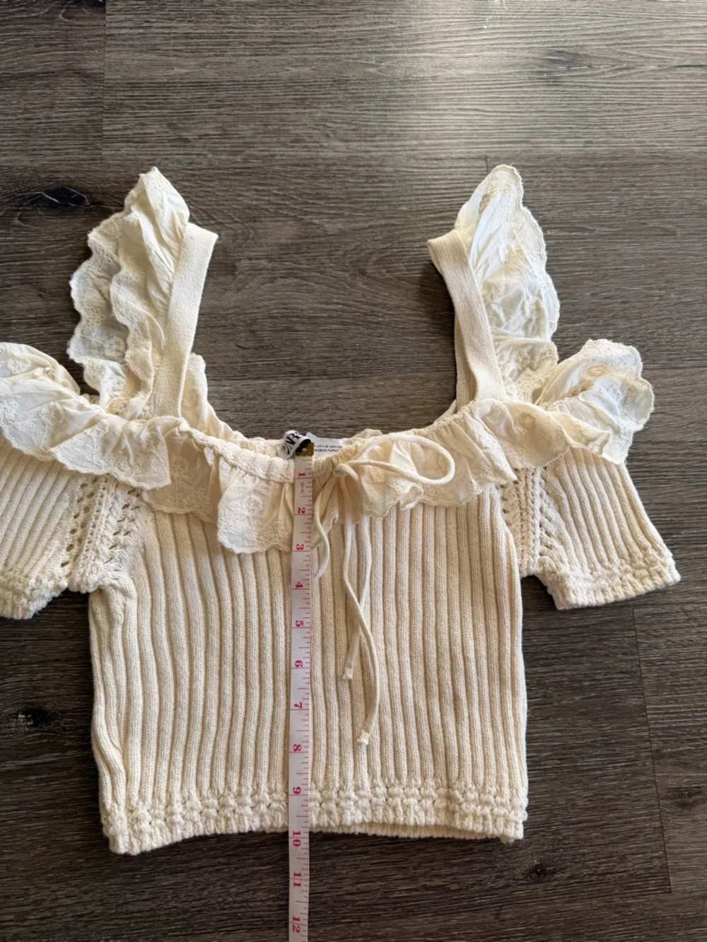 Zara Cream Ruffle Ribbed Crop Top
